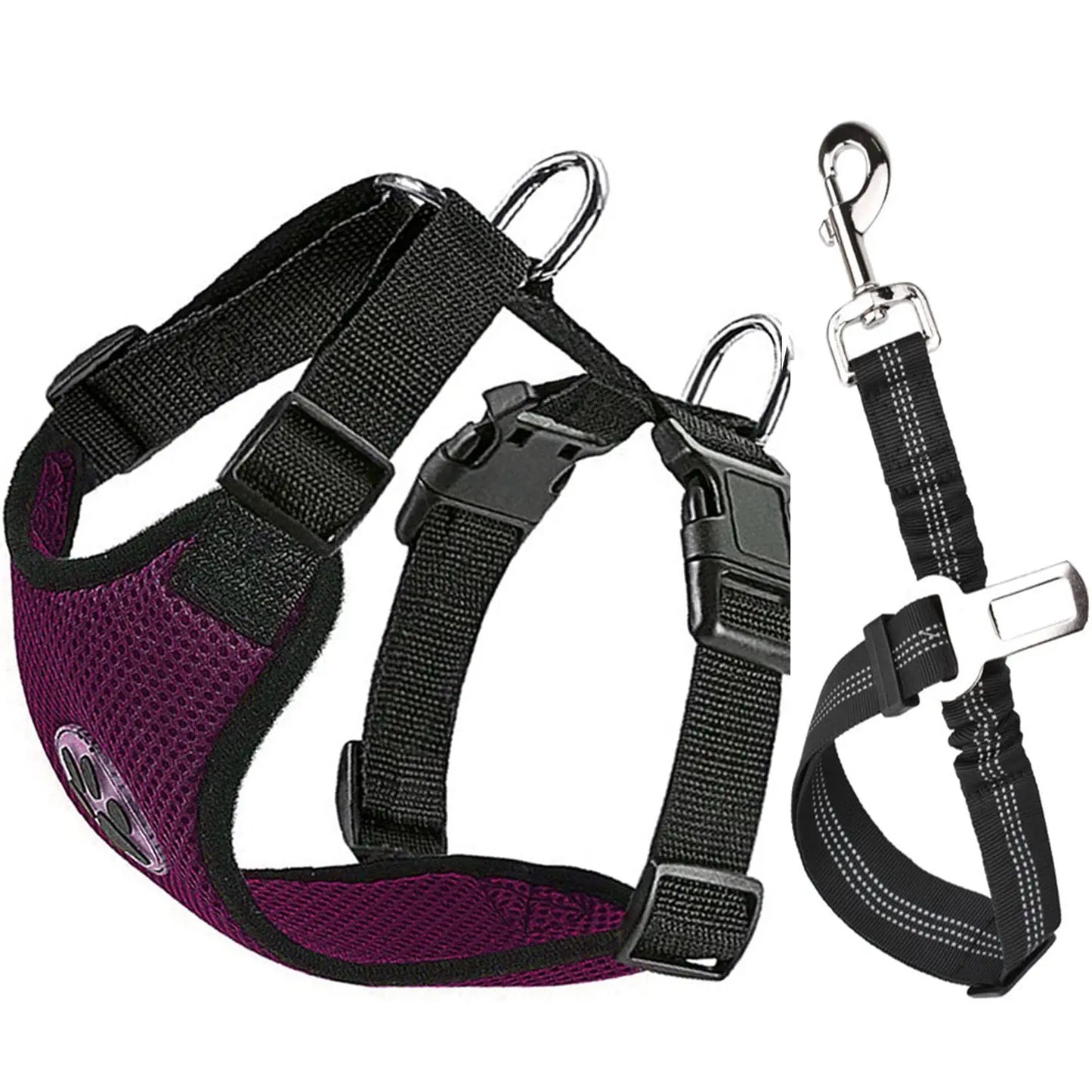 Dog Safety Vest Harness with Seatbelt, Dog Car Harness Seat Belt Adjustable Pet Harnesses Double Breathable Mesh Fabric with Car