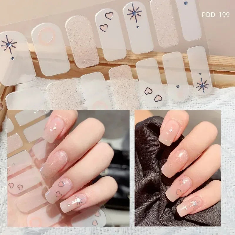 1PC Gel Nail Sticker Patch Slider Flower Gradient Color Back Glue Full Cover Waterproof Gel Nail Sticker UV Lamp Curing Manicur