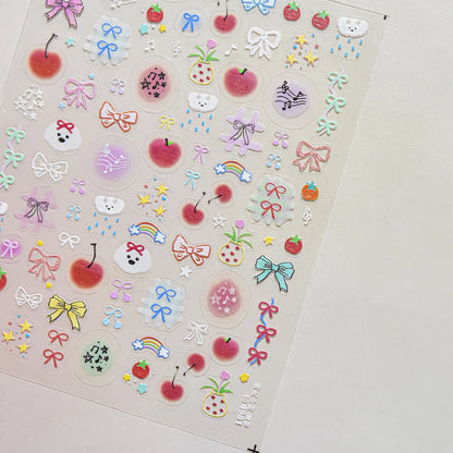 Colorful Balloon Cute Puppy Flower Cherry Bowknot Love Happy Dog Animal Self Adhesive Nail Art Sticker Decoration Manicure Decal