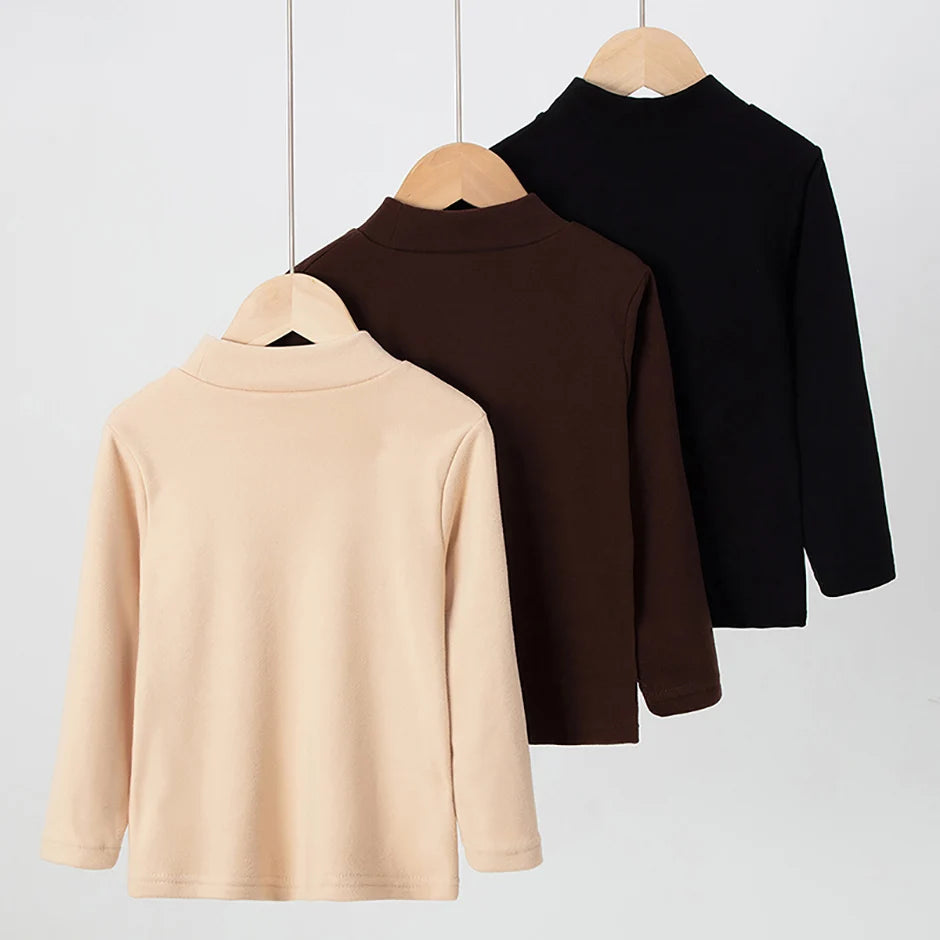1/3/4 Pcs Children's Mid-collar Bottoming Shirt in Autumn And Winter Solid Color Joker Girls' Long sleeve T-shirt Boys' Casual S