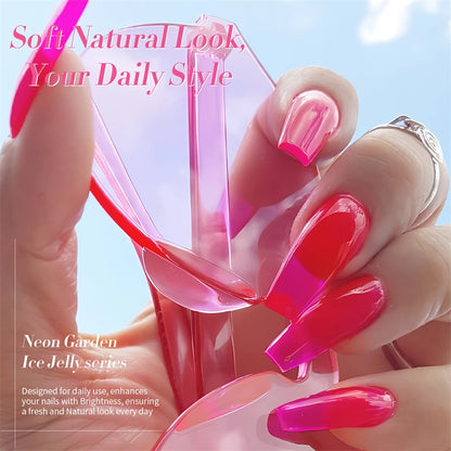BORN PRETTY 7ml 6Pcs/Set Neon Garden Ice Jelly Gel Nail Polish Set Light Pink Blue Green Soak Off Translucent Nail Gel Kit