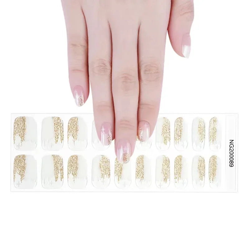 20/22Tips UV Semi cured Gel Nail Stickers Waterproof Long Lasting Full Gel Nail Wraps Press On Nail Decal DIY Manicure