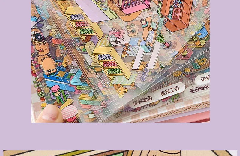 3D Diorama Sticker Book 20 Pages Mini Scene Cute Cartoon Animal Ghosts Theme DIY Scrapbook Toy Fun Stress Relief Kids Adult Gift