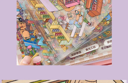 3D Diorama Sticker Book 20 Pages Mini Scene Cute Cartoon Animal Ghosts Theme DIY Scrapbook Toy Fun Stress Relief Kids Adult Gift