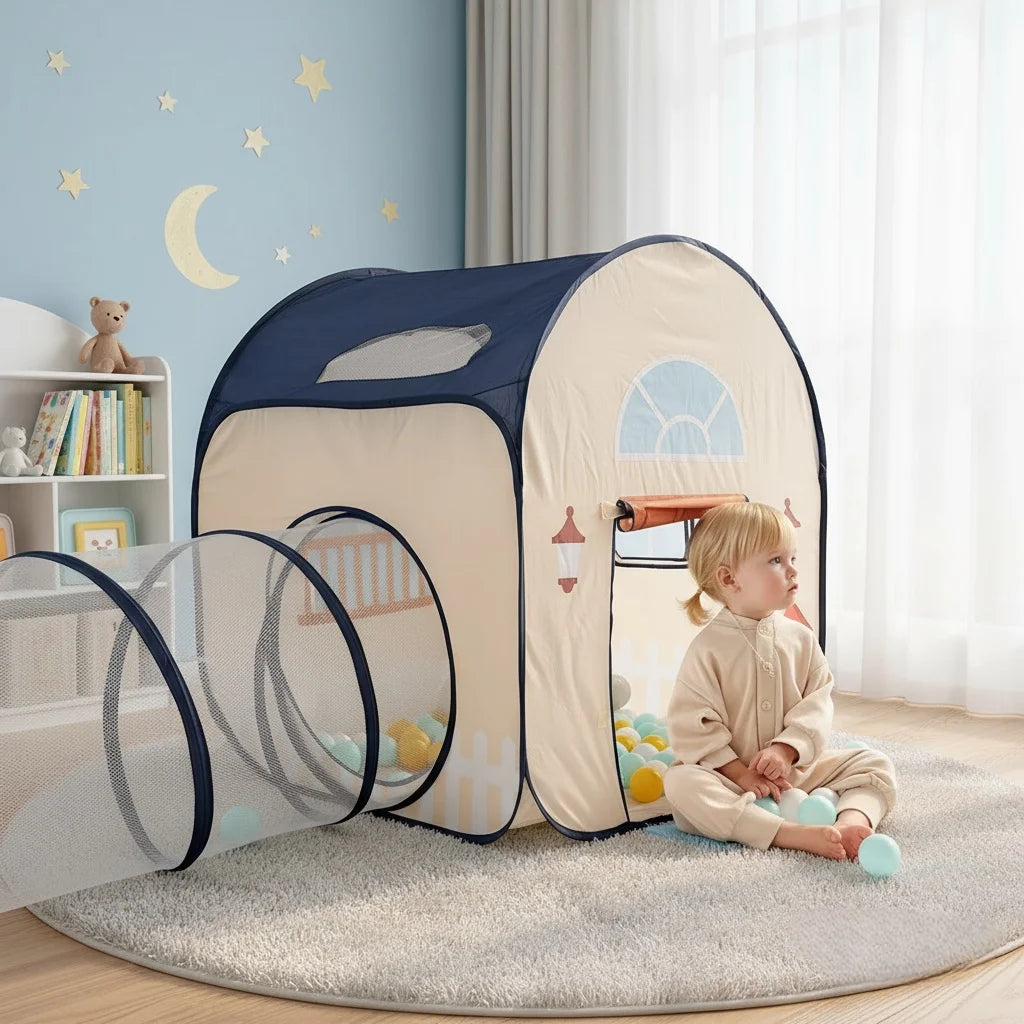【Outdoor Entertainment】Fun Play Tent with Crawling Tunnel, Large Pop-Up Toy Castle Tent, Portable Toy Playhouse, Great Outdoor Party Tent and Beach Toy, Perfect Holiday Gift for Boys and Girls, Does Not Include Balls