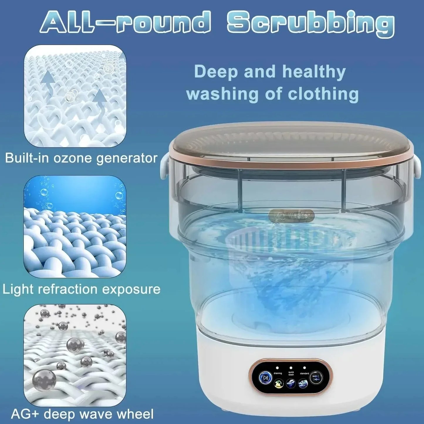 Mini Portable Washer for Underwear Pants & Socks - 15L High-Capacity Foldable Spin Basket with Hidden Drainage Pipe