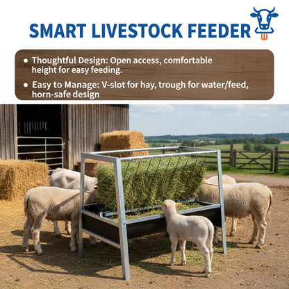 Iron, Steel Large Feed Trough Goat Feeders Standing Trough Bucket for Large Animals Sides Horse Hog Pig Livestock Poultry Feeder