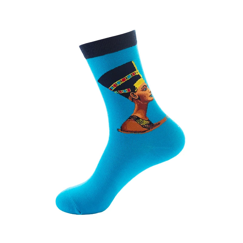 1 Pair Van Gogh Starry Night Cotton Socks Women Men Mona Lisa Oil Painting Retro-classical Series Skateboard Casual Couple Socks
