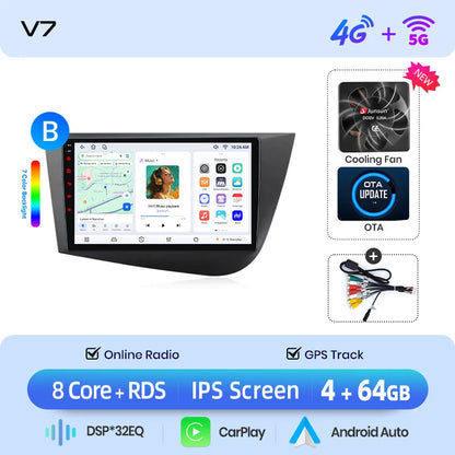 Junsun Wireless CarPlay Android Auto Car Radio for Seat Leon MK2 2005 2006 2007 2008 -2012 2 DIN Multimedia Stereo with Built-in Cooling Fan GPS Navigation SWC Bluetooth FM RDS DSP IPS Screen Car Intelligent Systems 4G WiFi 8
