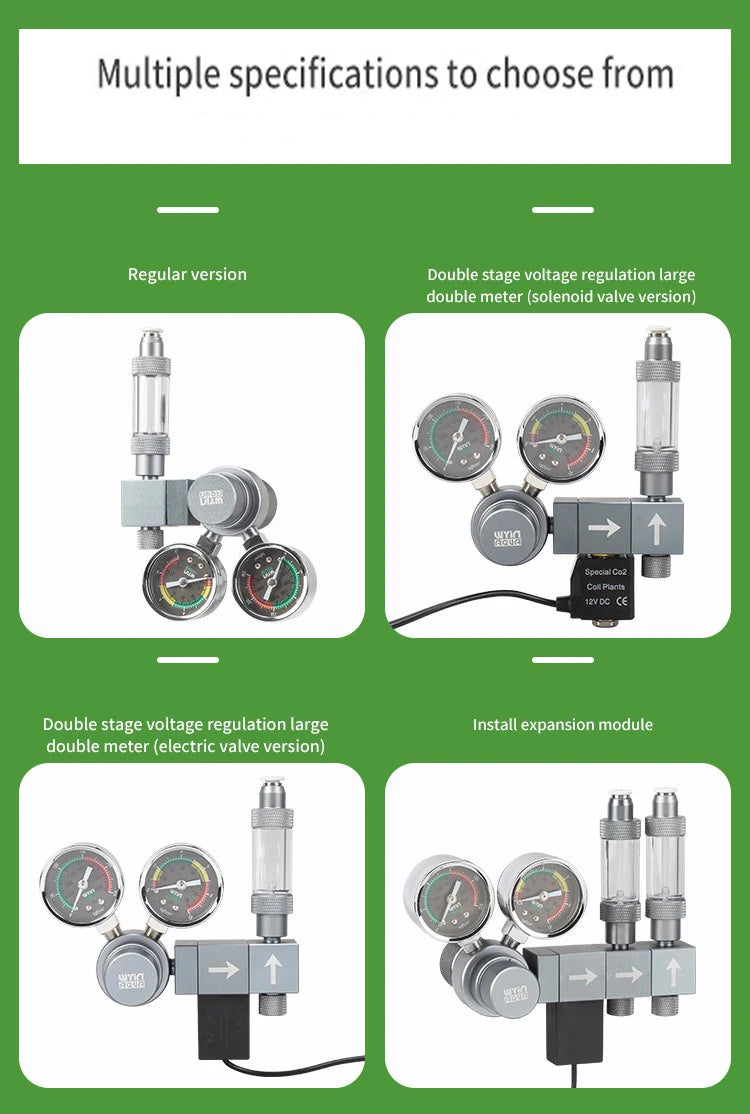 Aquarium CO2 Regulator Dual Meter Solenoid Valve Quick Plug Foam Recorder Control System Fish Tank CO2 Pressure Reducing Valve