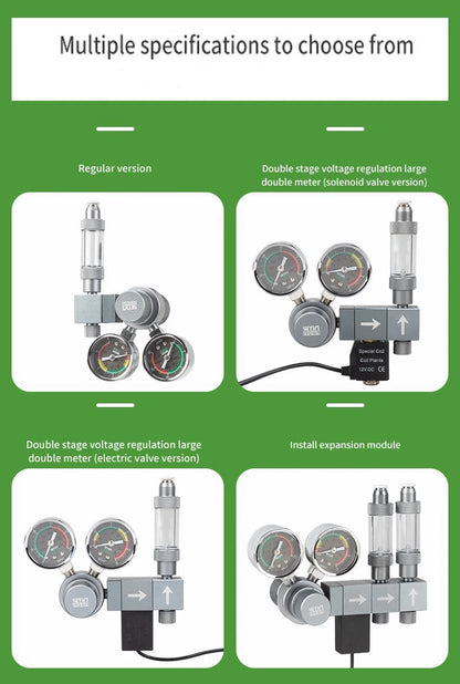 Aquarium CO2 Regulator Dual Meter Solenoid Valve Quick Plug Foam Recorder Control System Fish Tank CO2 Pressure Reducing Valve