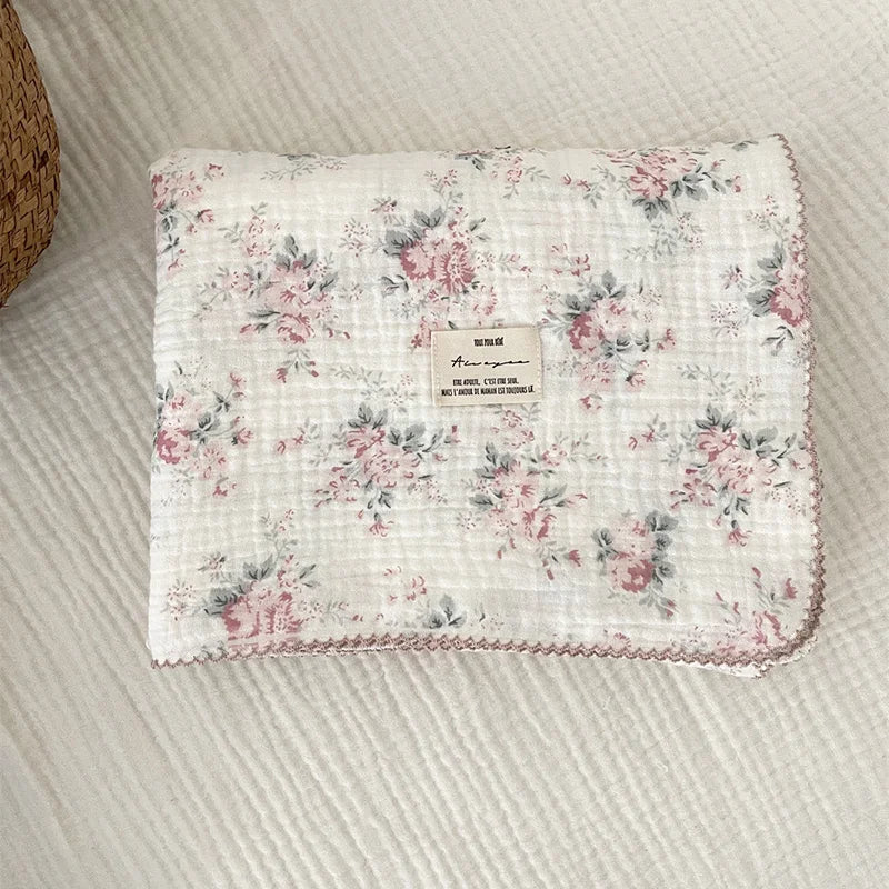 Baby Blanket Floral Soft Cotton Muslin Newborn Swaddle Wrap Receiving Blanket Quick Dry Bath Towel Baby Stroller Cover