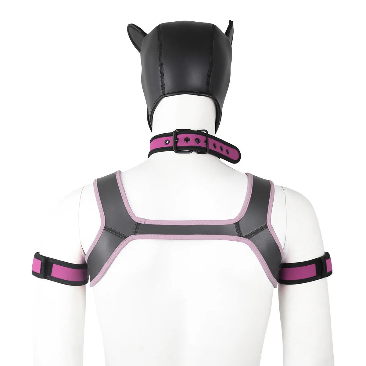 Large Size Puppy Cosplay Neoprene Fetish Hood Mask Kit with Chest Strap Collar Armband Sex Costumes for Bdsm Slave Role Play