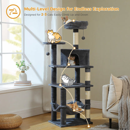 Multi-Level Cat Tree for Indoor Cats Large Cat Tower with Cozy Condo Hammock Sisal Scratching Posts Cat Scratchers Bed Cat Toys