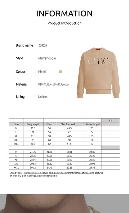 CHCH New Men's Hoodies Casual Sweatshirts Embroidery Men Hoodies Pullover Streetwear Solid Tops Fashion Streetwear Men Hoodies