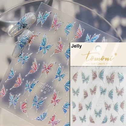 1pcs 5D Japanese Black Butterfly Nail Art Stickers Glitter Shiny Kawaii Self Adhesive Manicure Decorations Tool Decals Accessory