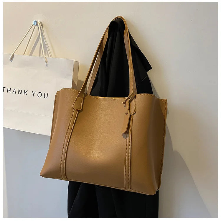 Large Capacity Women's Bag, New Soft Leather Tote Bag, Casual and Versatile Single Shoulder Bags for Woman Korean Style Handbags