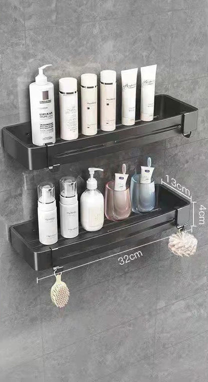 Bathroom Shelf Organizer Shower Storage Rack Black Corner Shelves Wall Mounted Aluminum Toilet Shampoo Holder No Drill