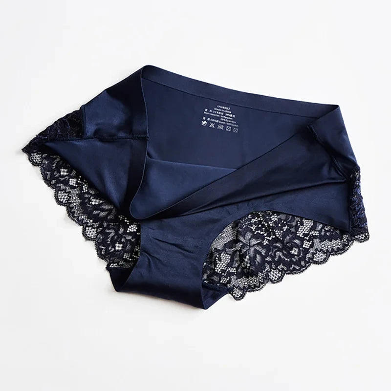 3pcs Lace Women's Panties French Seamless Underwear Female Ice Silk Briefs Solid Color Breathable Underpants Lingerie