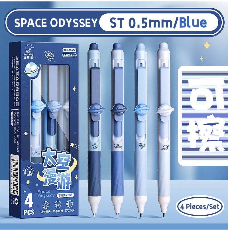 4 Pcs/Set Creative Pull-Type Erasable Gel Pens Blue Ink 0.5mm ST Erasable Pen for School Student Exam Writing Stationery