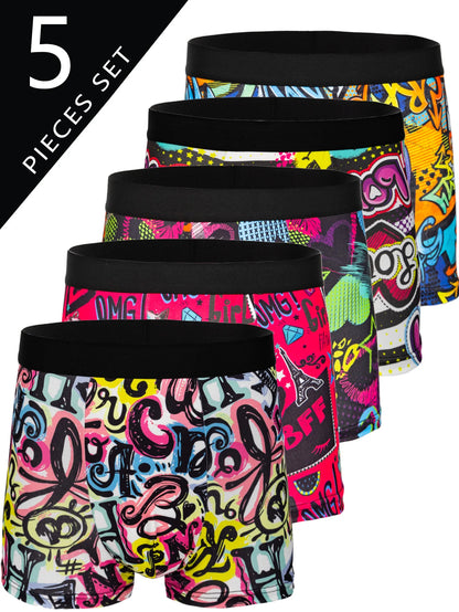 5-Pack Fashionable Men's Boxer Shorts, Comfortable, Soft, Fashionable, Printed, Casual and Versatile Men's Underwear