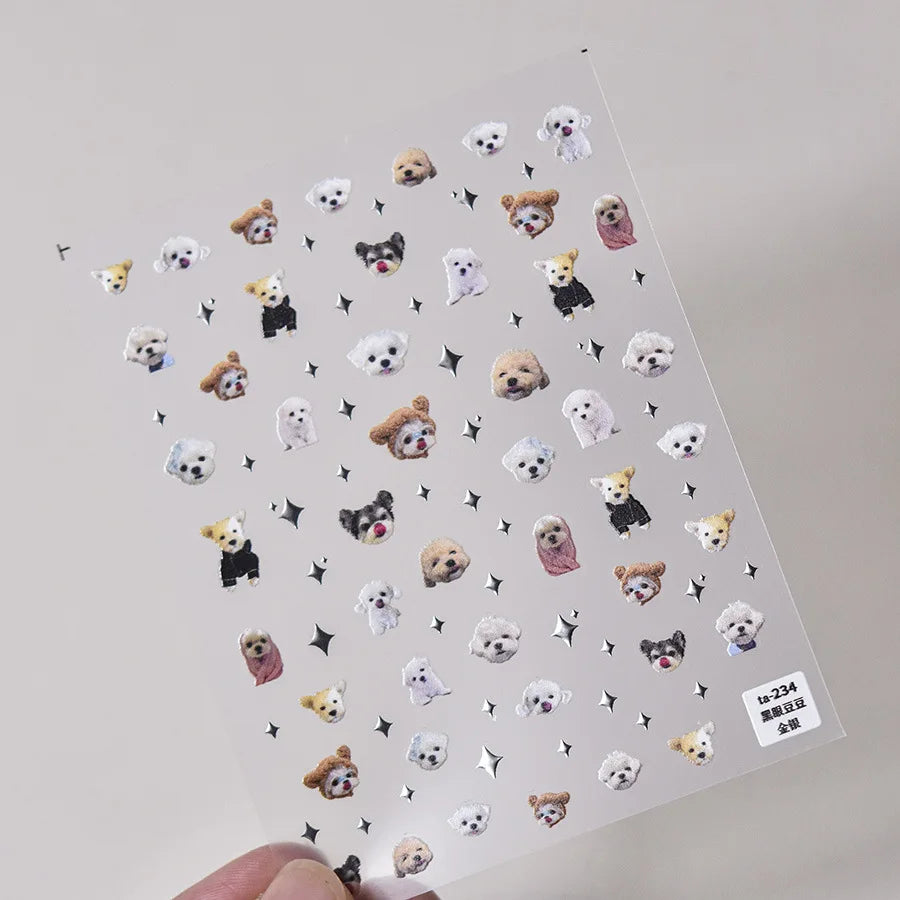 Lovely Animal Graffiti Cat Claw Rabbit Bunny Bear Dog Flower Fruit Dim Sum Candy Sunflower Adhesive 5D Nail Art Stickers Decal