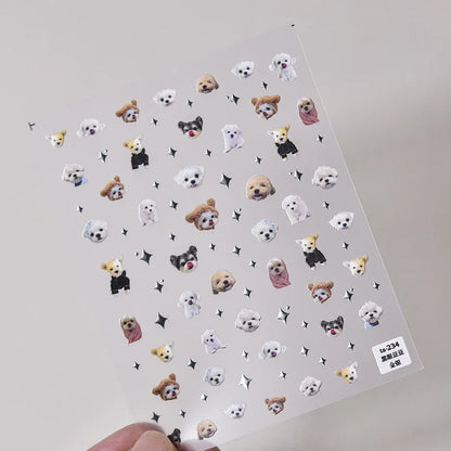Lovely Animal Graffiti Cat Claw Rabbit Bunny Bear Dog Flower Fruit Dim Sum Candy Sunflower Adhesive 5D Nail Art Stickers Decal