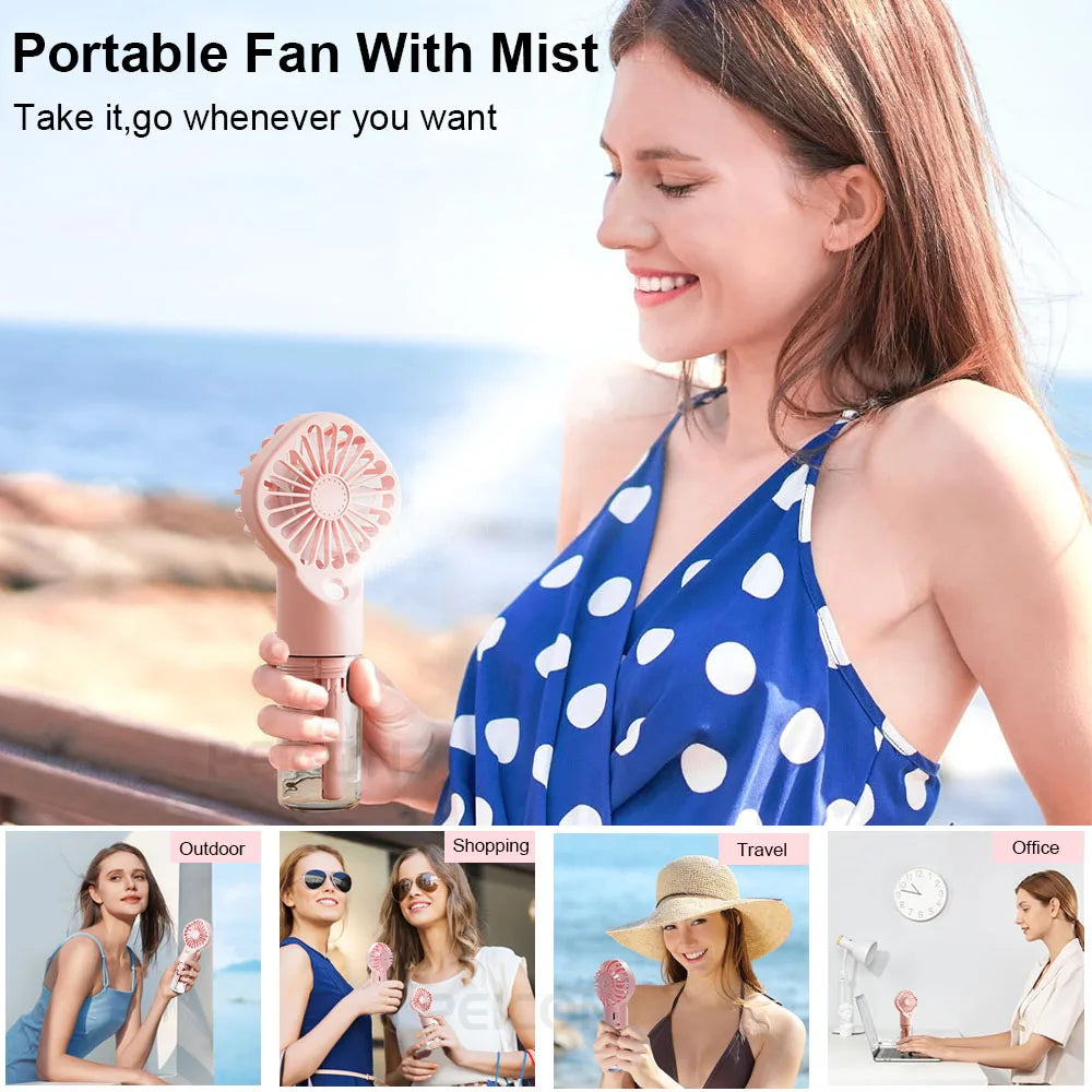Portable Humidifier Fan Mini Water Mist Fan USB Rechargeable Handheld Fan Mist Spray Hand Fan Small Pocket Fan with Humidifier