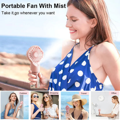 Portable Humidifier Fan Mini Water Mist Fan USB Rechargeable Handheld Fan Mist Spray Hand Fan Small Pocket Fan with Humidifier