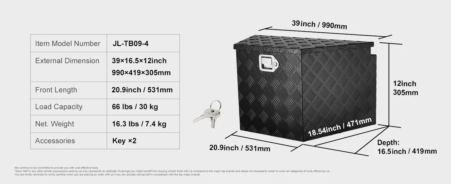 SucceBuy Trailer Tongue Box Aluminum Alloy Tongue Box Tool Chest Heavy Duty Trailer Box Utility Trailer Tongue Box for Pickup