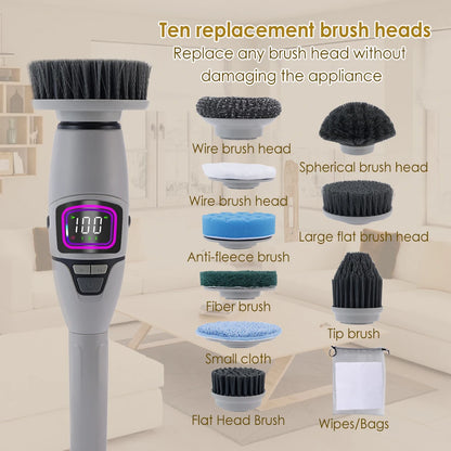 Rechargeable Electric Spin Scrubber, 3 Speed Settings, with Extendable Handle and Voice Prompts, for Whole House Clean