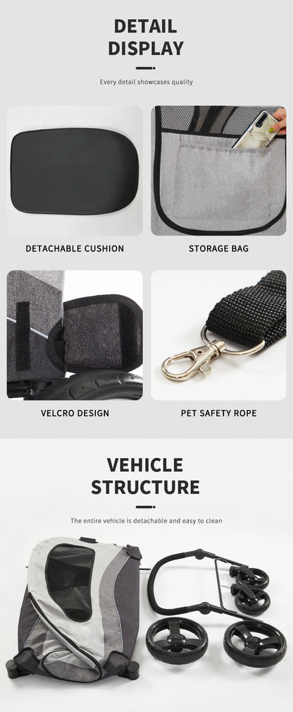 Large 4 Wheel Luxury Jogging Travel Pet Stroller Cosy Handle Dog Strollers Pet Trolley For Large Dog