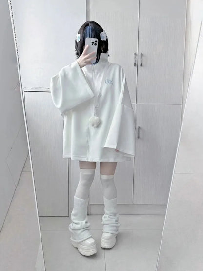 2025 Ropa Mujer Streetwear Coat for Women's Japanese Y2k Clothing Fashion White Zipper Outwear Tops Casual Stand Neck Jackets