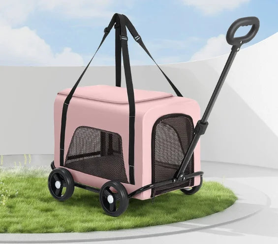 Outdoor Pet Travel Trolley Cart Universal Wheel Stroller Wheeled Box Removable Folding Dog Cat Carrier Bag Large Capacity Safe