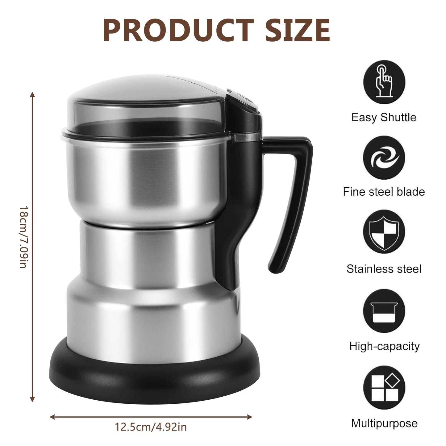 400W Electric Coffee Grinder Spice Grinder Large Home Kitchen Grinder with Handle EU Plug for Coffee Beans Spices Pepper Seeds Herbs Dry Food
