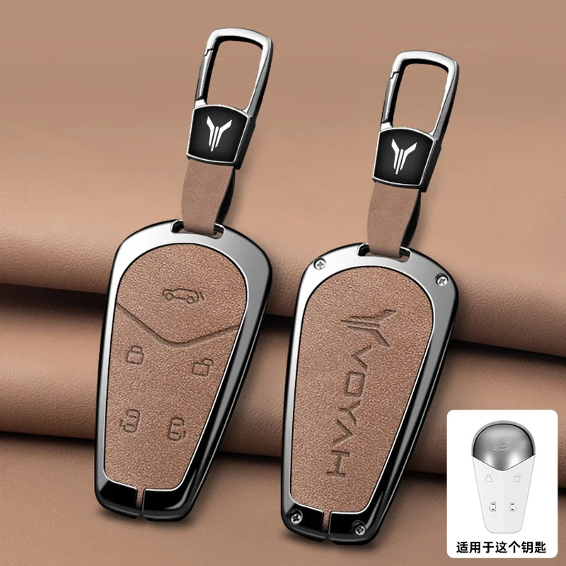 Car Interior Accessories Zinc Alloy Leather Key Case Cover Holder Chain For Voyah Free I-Land Dreamer PHEV Luxury Protective