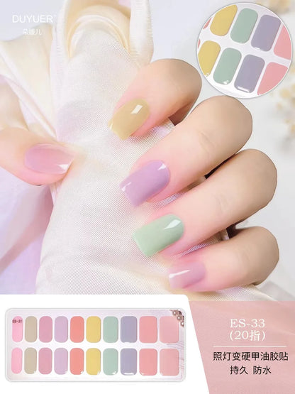 16/20/22Tips Semi-Cured Gel Nail Wraps Full Cover Manicure DIY Waterproof Long Lasting Gel Nail Stickers set for UV Lamp Need