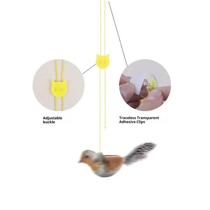 Bird Sound Cat Toy Brown Green Blue Color Options and Combination Set Plush Feather Hanging Teaser for Indoor Cats Chasing Play