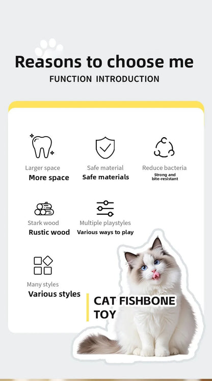 Cat Toy Fish Bone Shape Silvervine Stick Natural Wooden Chew Toy for Kitten Teething Interactive Play