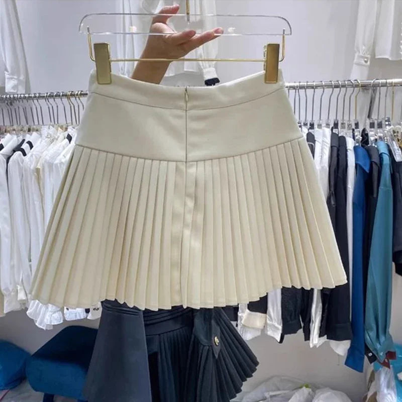 Vintage Woolen Mini Skirts Women Korean Preppy Black Pleated Skirt Winter Elegant Ladies High Waist White A Line