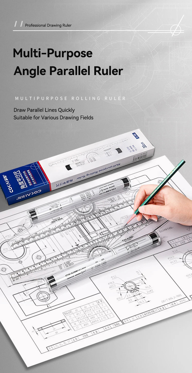 Plastic Ruler Drawing Roller Ruler Parallel 30cm Multi-functional Drawing Design Used for Measurement Drafting Schools Offices