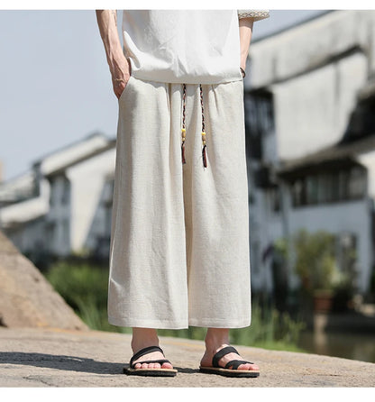 Men Loose Fit Shorts Summer Breathable Casual Pants Wide Leg Linen Cotton Plus Size5XL Comfortable Outdoor Harajuku Trousers Men