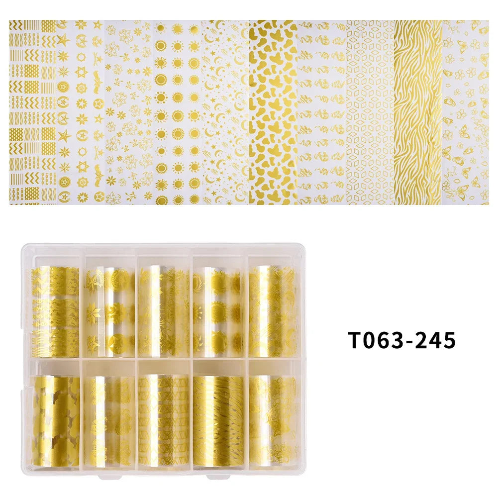 10 Patterns New Metal Nail Foils for Transfer Paper Stickers Floral Chameleon Nails Wraps DIY Water Marble Nail Art Decorations