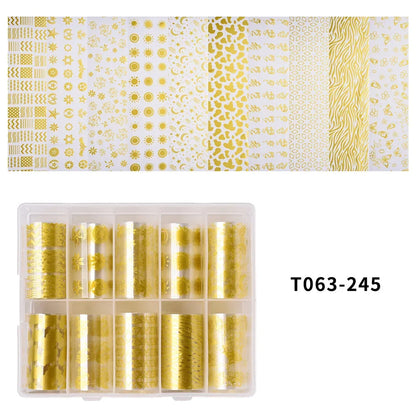 10 Patterns New Metal Nail Foils for Transfer Paper Stickers Floral Chameleon Nails Wraps DIY Water Marble Nail Art Decorations