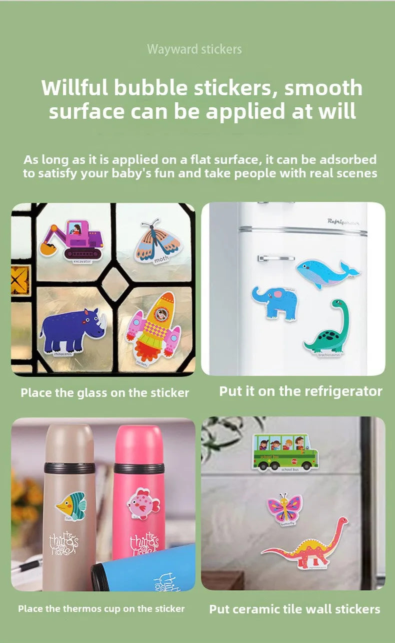 Reusable Bubble Sticker Book for Kids - Multi-Themed Educational Learning Activities, Washable & Safe Toddler Stickers