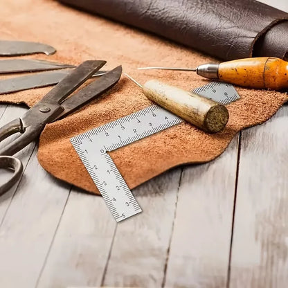 Mini L-Shaped Stainless Steel Ruler - High-Precision Thick Right Angle Tool for Leather Craft & Small Measurements