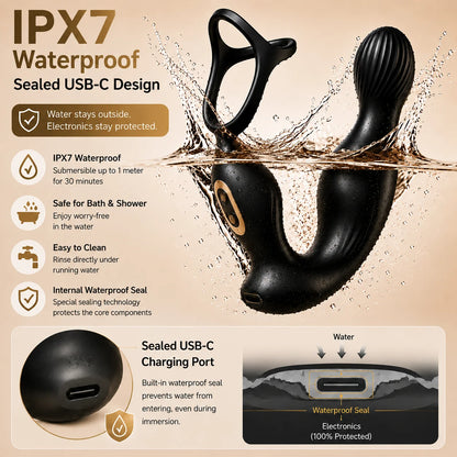 Prostate Massager Vibrator Sex Toy for Men Anal Butt Plug Rechargeable 360 Rotating Head Remote Control Penis Ring Waterproof
