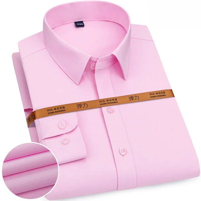 New Men's Solid Color Business Shirt Formal Fashion Thin Classic Basic Casual Slim White Long Sleeve Social Shirt Men Clothes