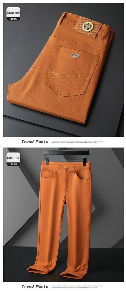 Seven-Color Stretch 97% Cotton and 3% Spandex Jeans Men Trendy Wild Simple High-End Slim-Fitting Small Straight Casual Trousers