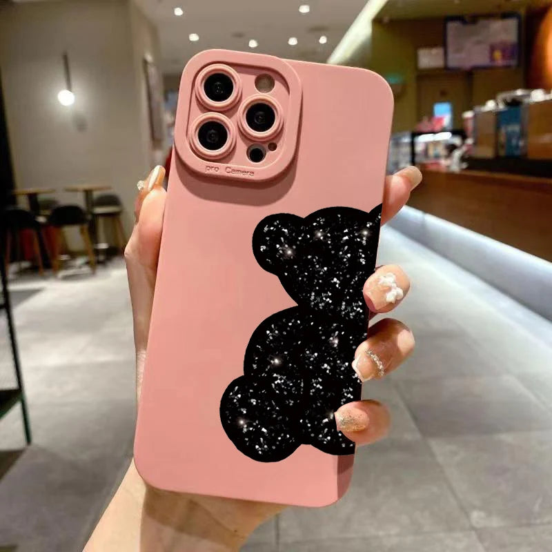 Floral Bear Painting Phone Case For iPhone 17 16 15 14 Pro Max 16E 13 12 11 16 Plus 17 Air Shockproof Soft Silicone Bumper Cover